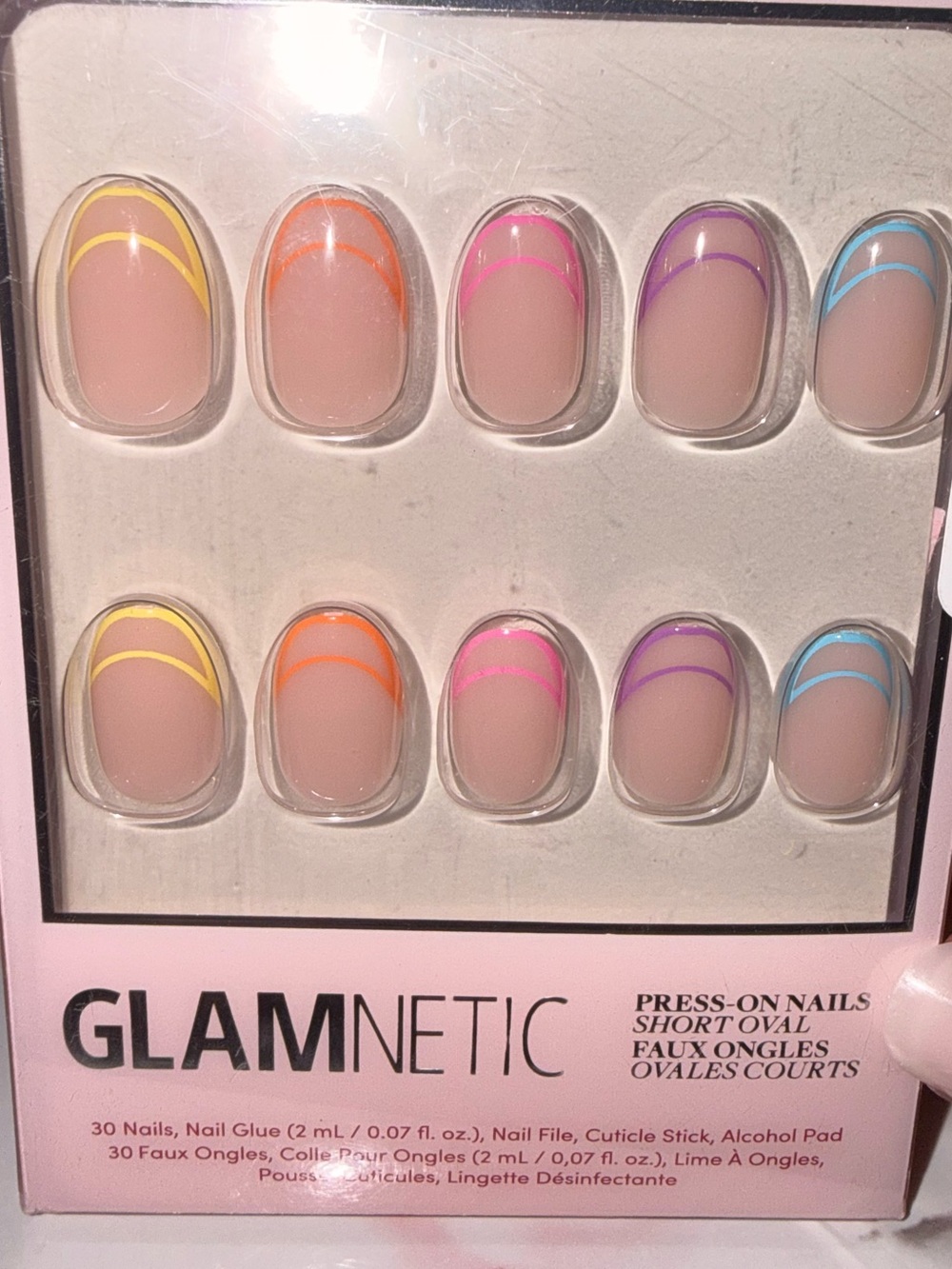 Glamnetic Multicolor French Tip Press-On Nails - Nude Base with Pastel Accents
